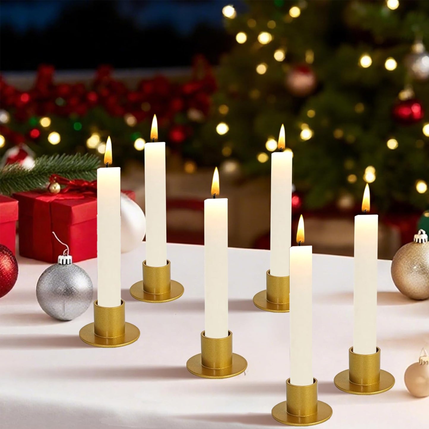 HDAIWN 6 Pcs Gold Candle Holder,Metal Taper Candle Holders, Classic Candlestick Holders for Table Centerpiece, Festive Christmas Mantel Display or Home Decor