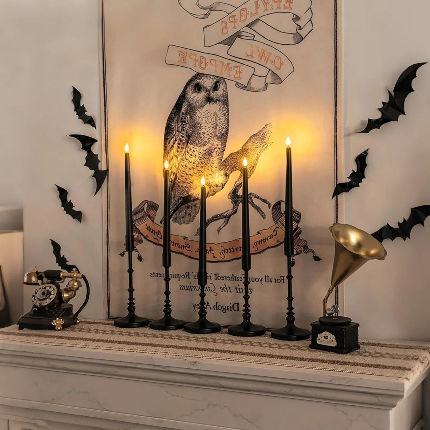 HIDAWN 6 Pcs Black Flameless Taper Candles with Remote, Yellow Flickering Light Realistic Plastic 11 Inch Long Battery Operated Window Candlestick for Wedding Dinner Halloween Christmas Decor 