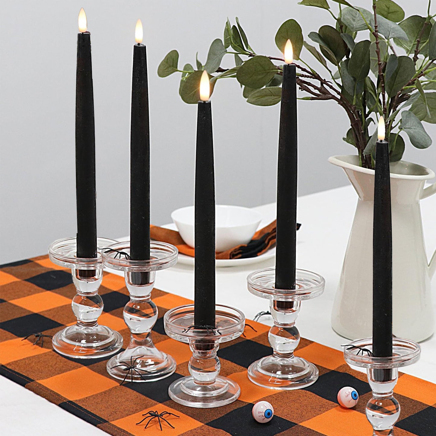 HIDAWN 6 Pcs Black Flameless Taper Candles with Remote, Yellow Flickering Light Realistic Plastic 11 Inch Long Battery Operated Window Candlestick for Wedding Dinner Halloween Christmas Decor 