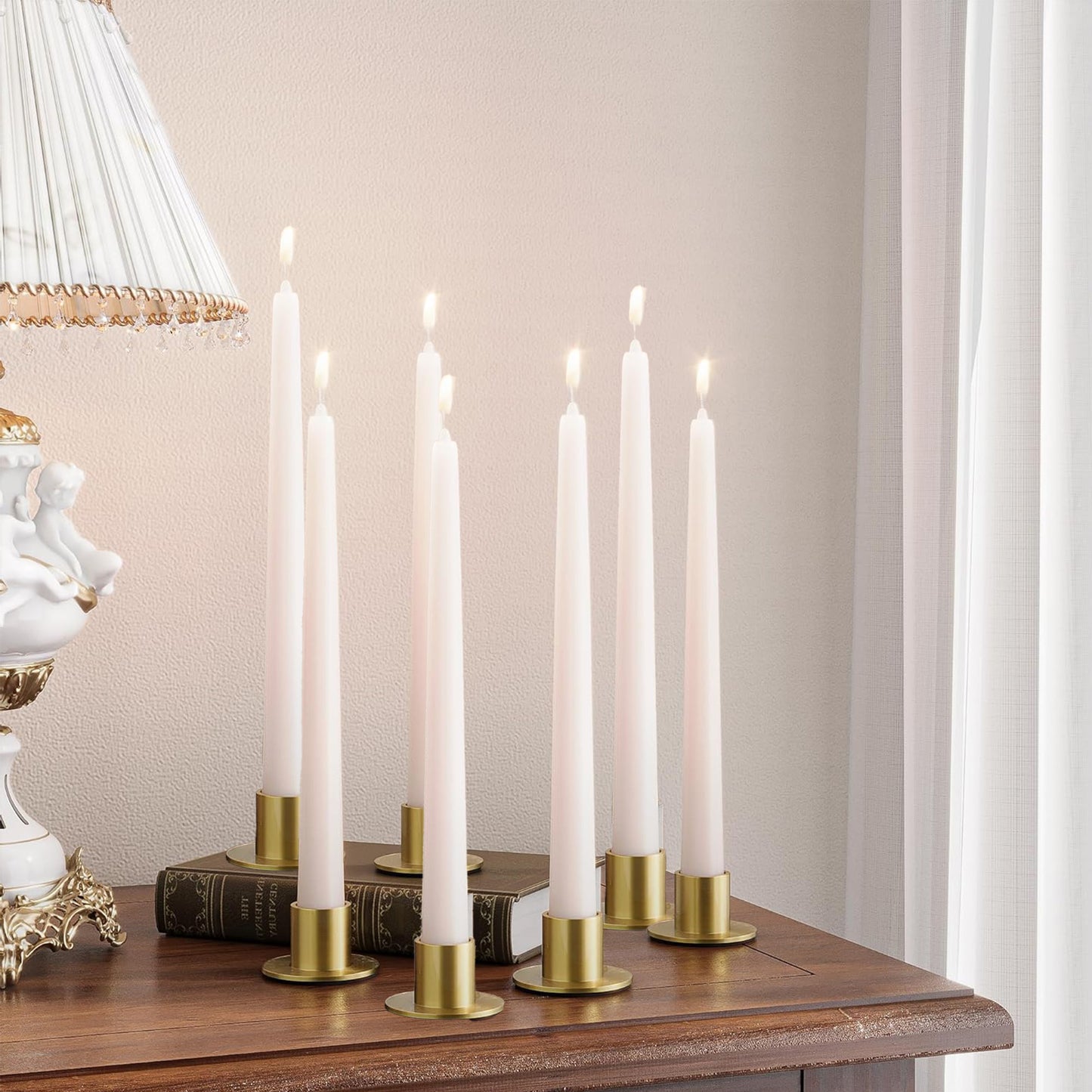 HDAIWN 6 Pcs Gold Candle Holder,Metal Taper Candle Holders, Classic Candlestick Holders for Table Centerpiece, Festive Christmas Mantel Display or Home Decor