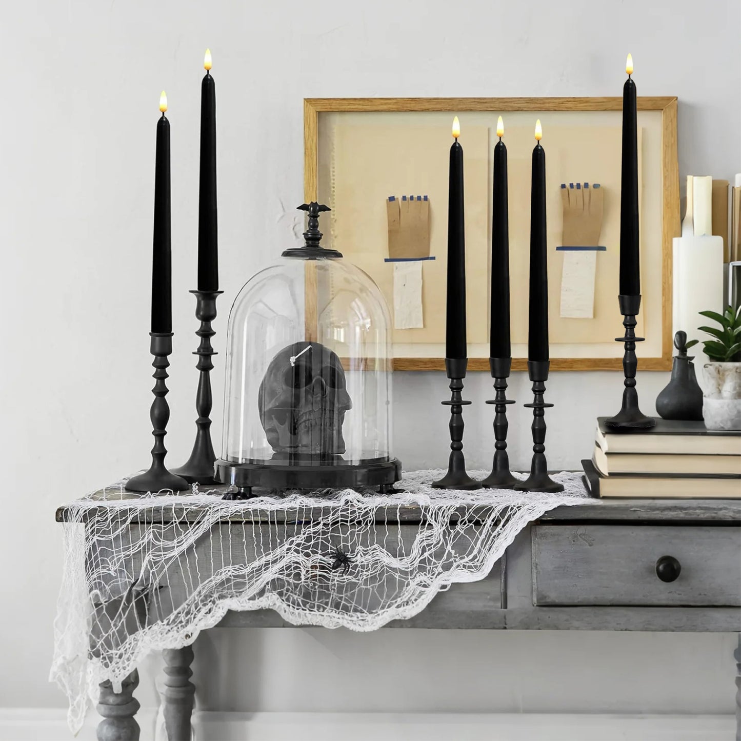 HIDAWN 6 Pcs Black Flameless Taper Candles with Remote, Yellow Flickering Light Realistic Plastic 11 Inch Long Battery Operated Window Candlestick for Wedding Dinner Halloween Christmas Decor 