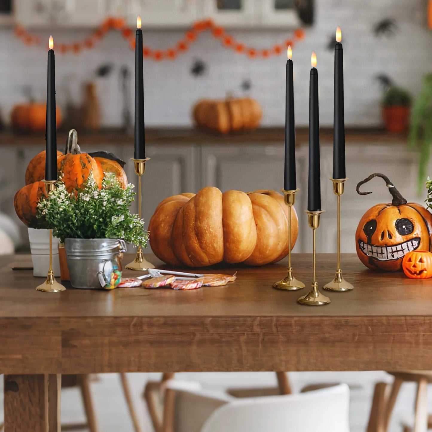 HIDAWN 6 Pcs Black Flameless Taper Candles with Remote, Yellow Flickering Light Realistic Plastic 11 Inch Long Battery Operated Window Candlestick for Wedding Dinner Halloween Christmas Decor 