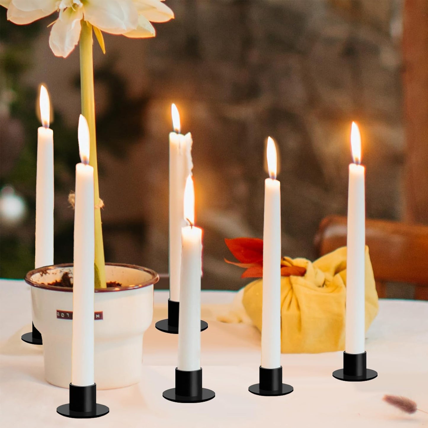 HDAIWN 6 Pcs Black Candle Holder,Metal Taper Candle Holders, Classic Candlestick Holders for Table Centerpiece, Festive Christmas Mantel Display or Home Decor
