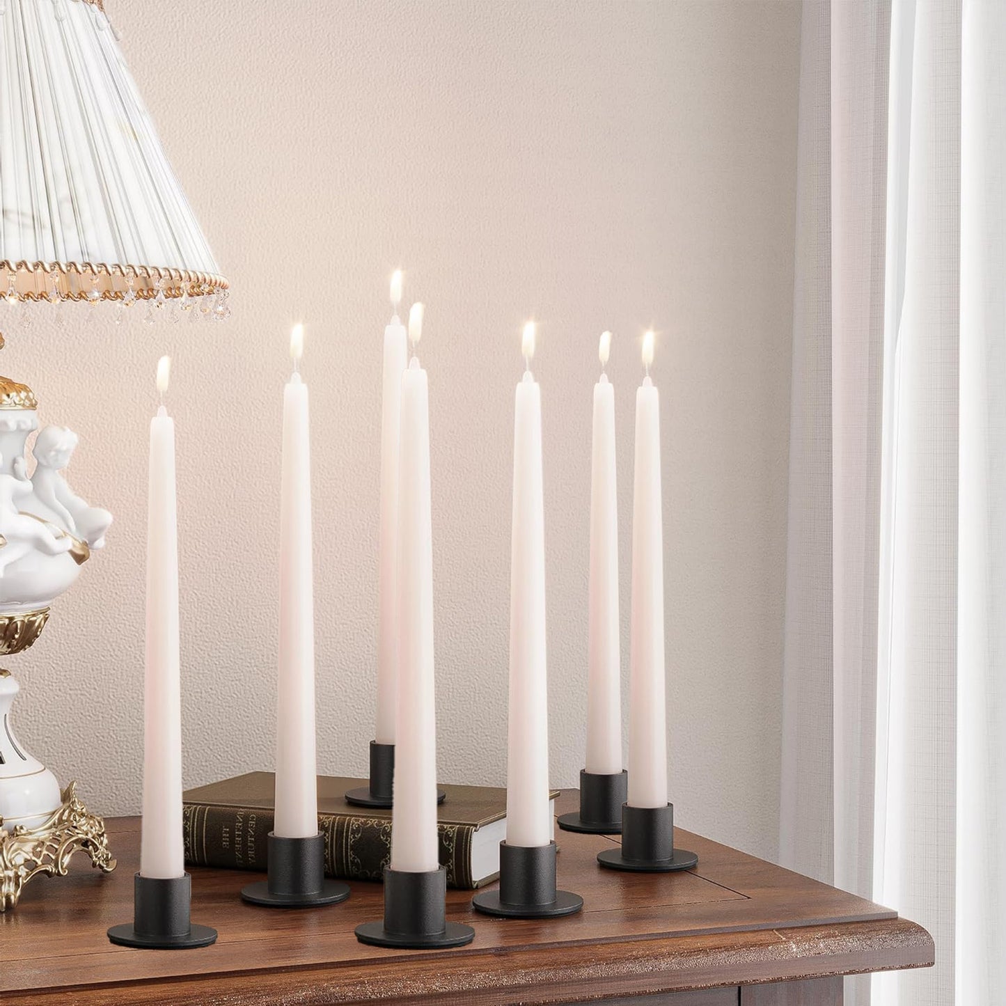 HDAIWN 6 Pcs Black Candle Holder,Metal Taper Candle Holders, Classic Candlestick Holders for Table Centerpiece, Festive Christmas Mantel Display or Home Decor