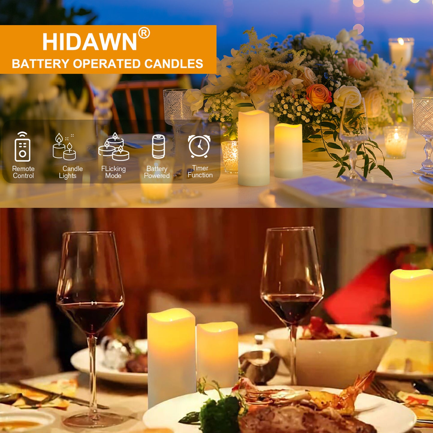 HIDAWN Battery Operated Flameless Fake Candles with Remote Timer,LED Pillar Electric Candles for Valentines Home Wedding Birthday Halloween,Christmas Decor-Ivory White 9Pack