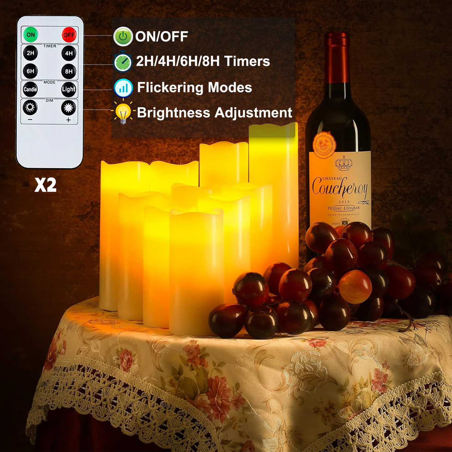HIDAWN Battery Operated Flameless Fake Candles with Remote Timer,LED Pillar Electric Candles for Valentines Home Wedding Birthday Halloween,Christmas Decor-Ivory White 9Pack