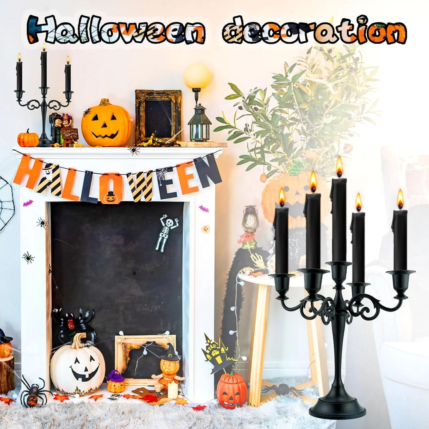 Metal Candle Holder,5 Arms Pure Black Candle Holders for Pillar Candles(10.6 inch Tall Candlestick Holders, for 1/2-1 inch Taper Candles Diameter Each),Candelabra Decoration