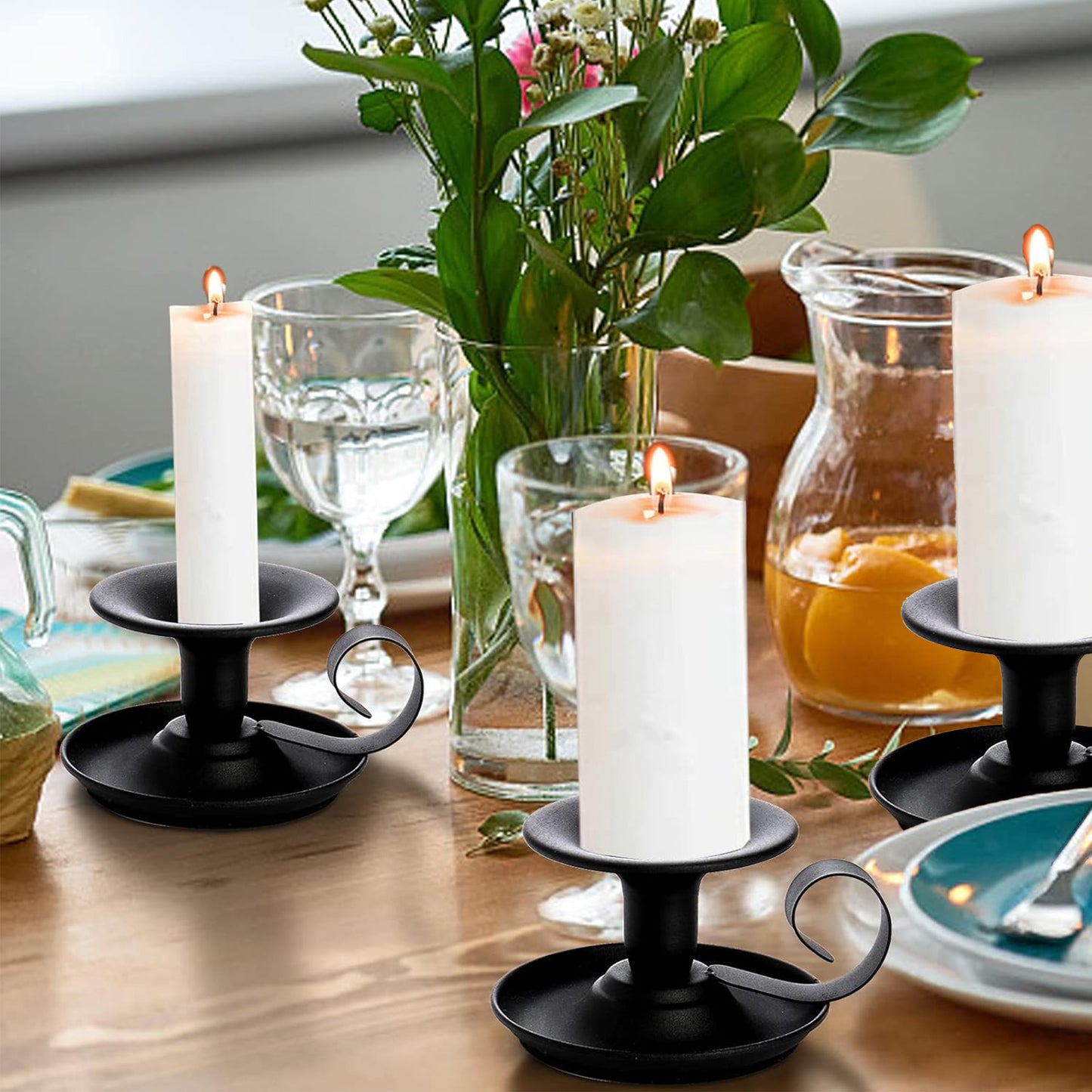 HIDAWN Candle Holders,Retro Iron Taper Candlestick Holder Centerpieces for Wedding, Party, Xmas, Home Table Decor -Black