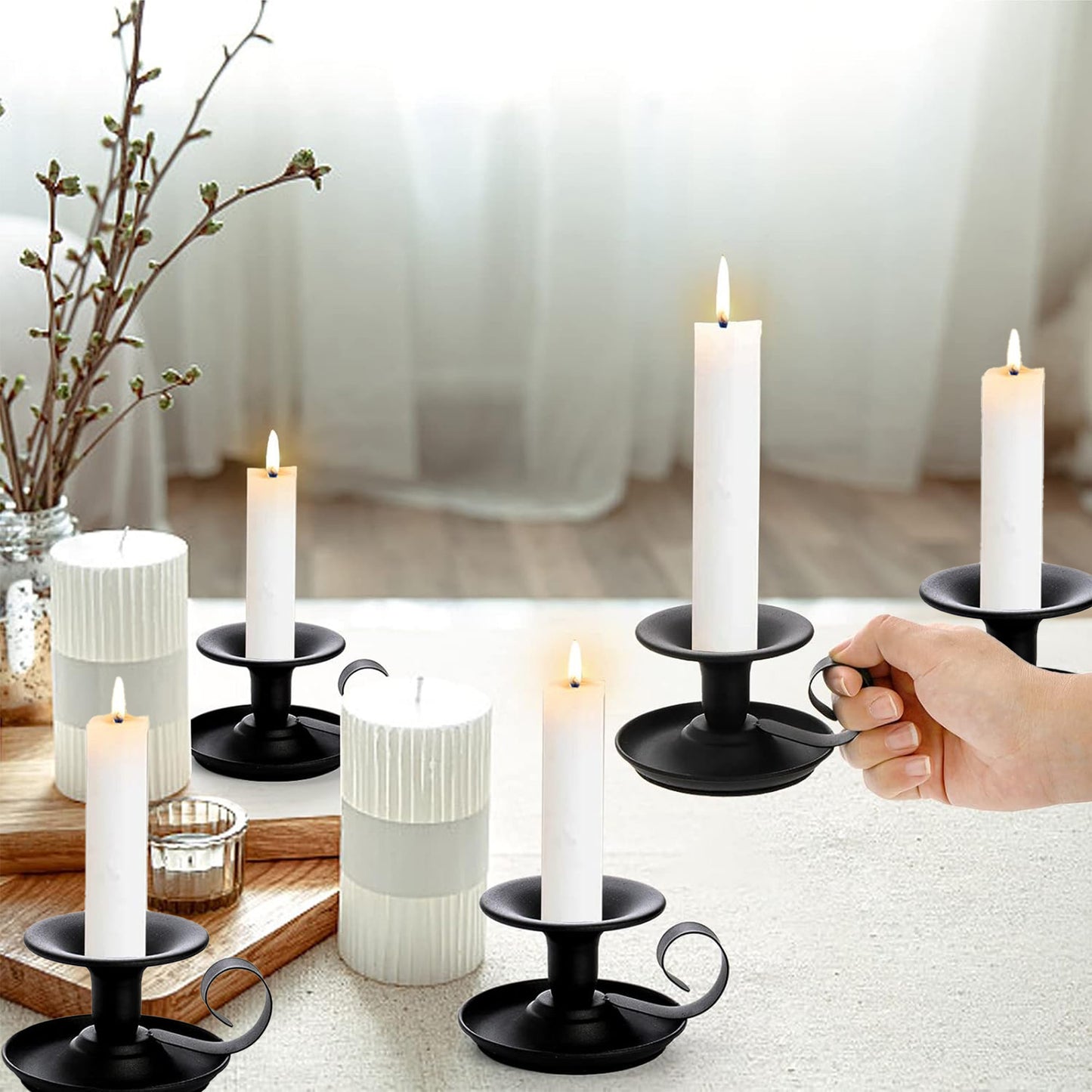 HIDAWN Candle Holders,Retro Iron Taper Candlestick Holder Centerpieces for Wedding, Party, Xmas, Home Table Decor -Black