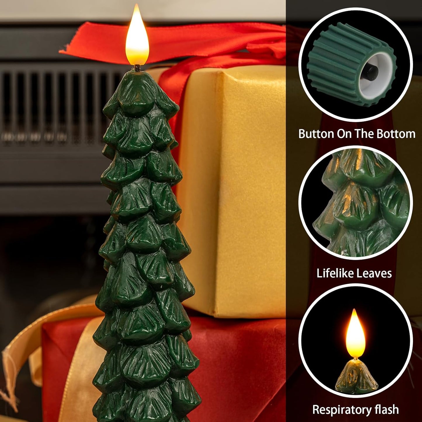 HIDAWN Christmas Tree Candles with Remote,Flameless Taper Candles Flickering, Green LED Candlesticks Battery Operated for New Year Celebration Holiday Decorations