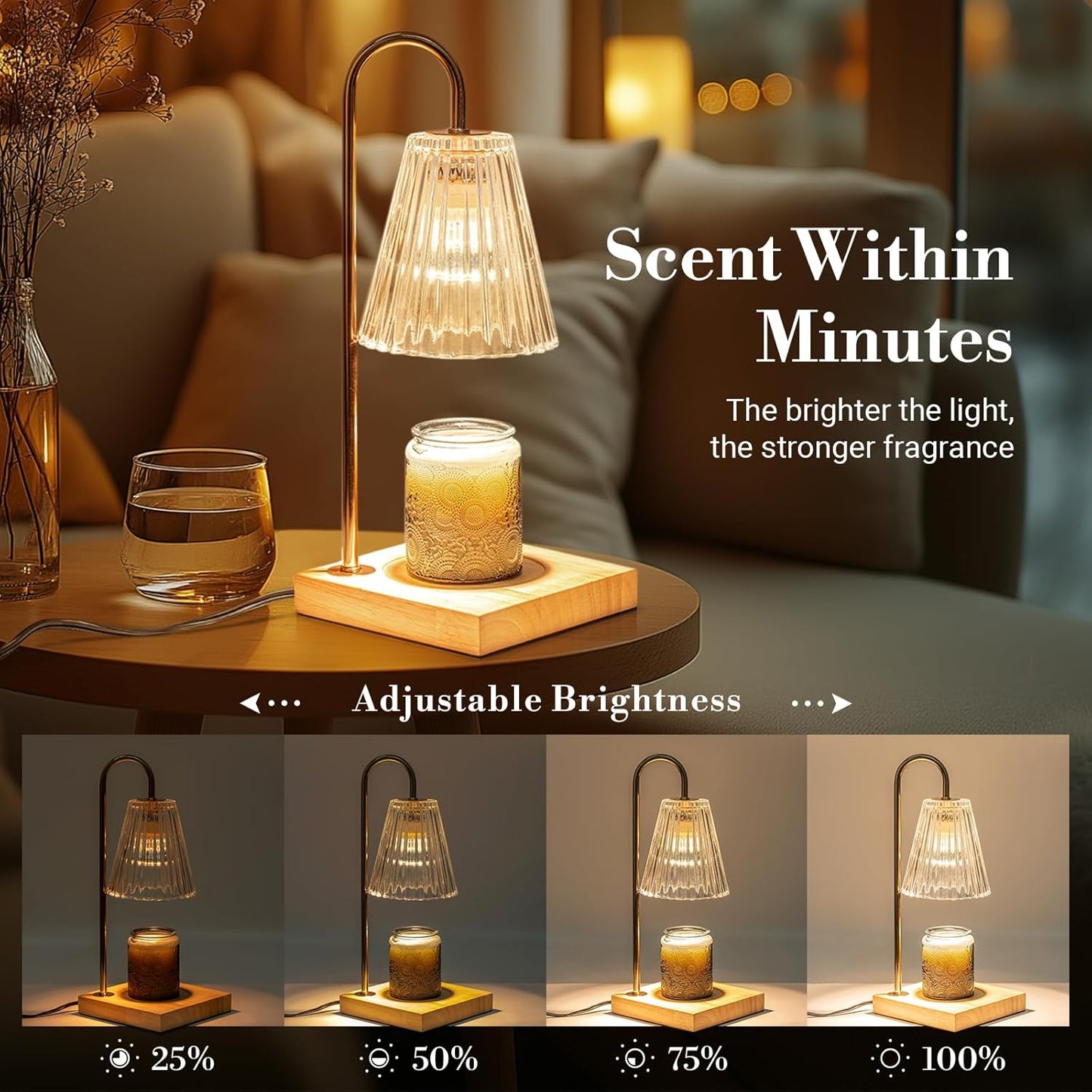 HIDAWN Candle Warmer Lamp, Electric Candle Lamp Warmer with Timer, Mom Christmas Birthday Gifts for Women, House Warming Gifts New Home Bedroom Decor, Dimmable Wax Melt Warmer