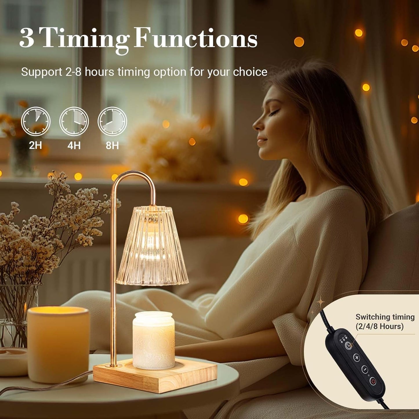 HIDAWN Candle Warmer Lamp, Electric Candle Lamp Warmer with Timer, Mom Christmas Birthday Gifts for Women, House Warming Gifts New Home Bedroom Decor, Dimmable Wax Melt Warmer