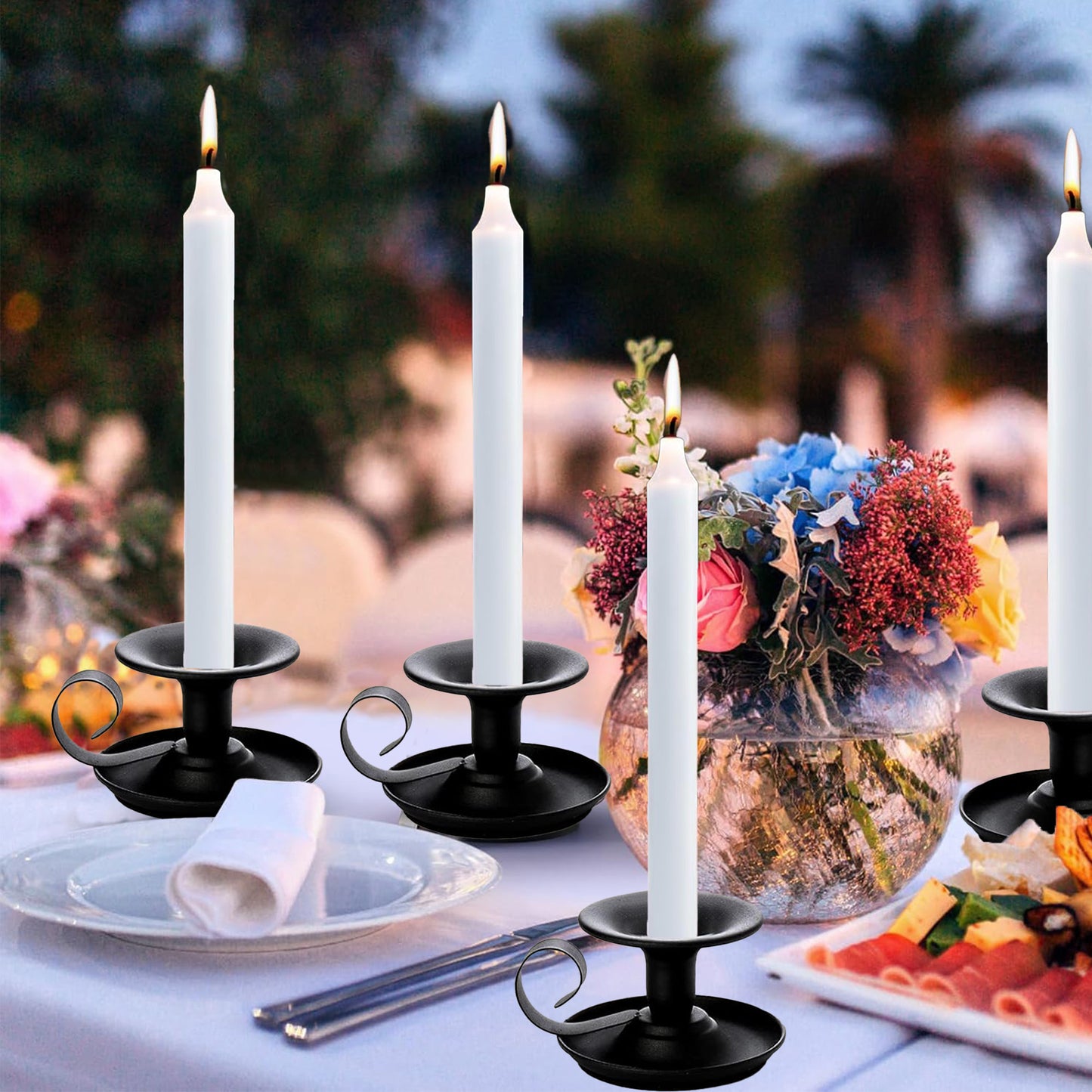 HIDAWN Candle Holders,Retro Iron Taper Candlestick Holder Centerpieces for Wedding, Party, Xmas, Home Table Decor -Black