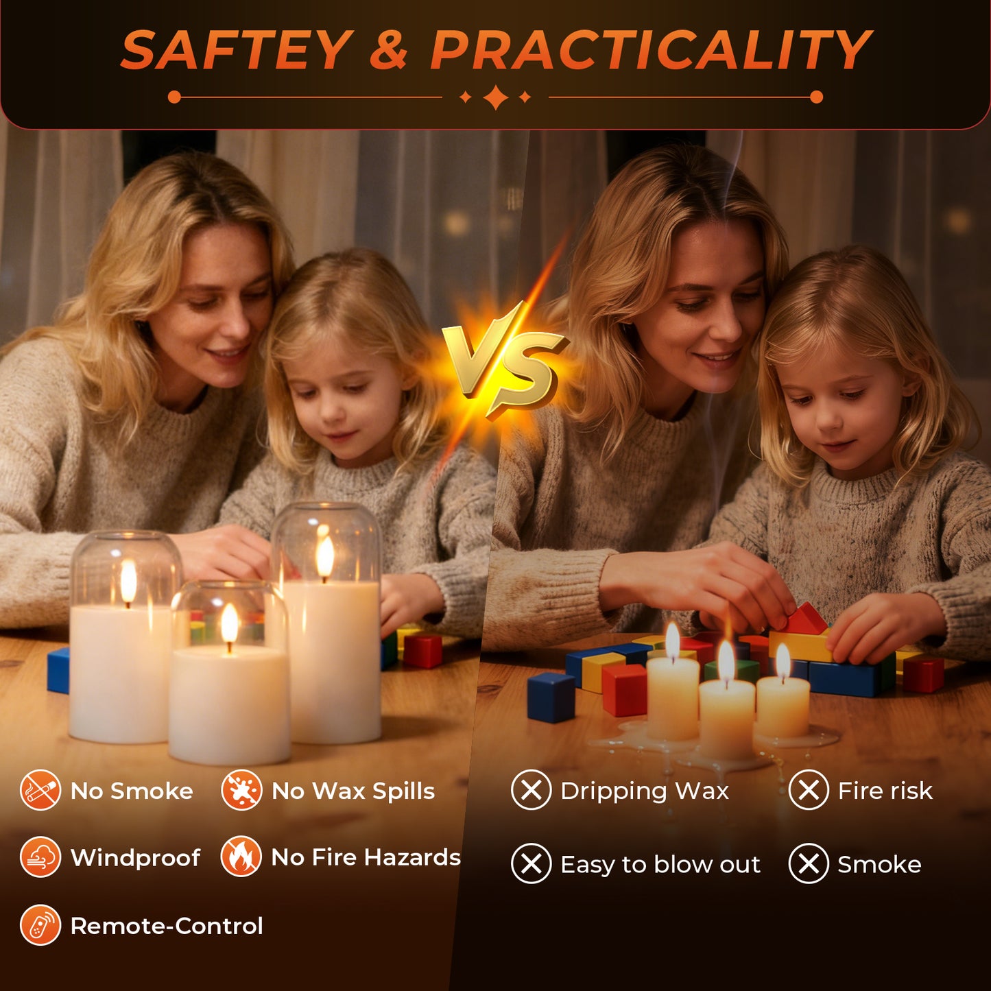 HIDAWN Flameless Candles with Remote and Timer,Flickering Battery Operated LED Pillar Candle,3D Wick Acrylic Electric Fake Candles-Clear Arc 4''x5''x6''