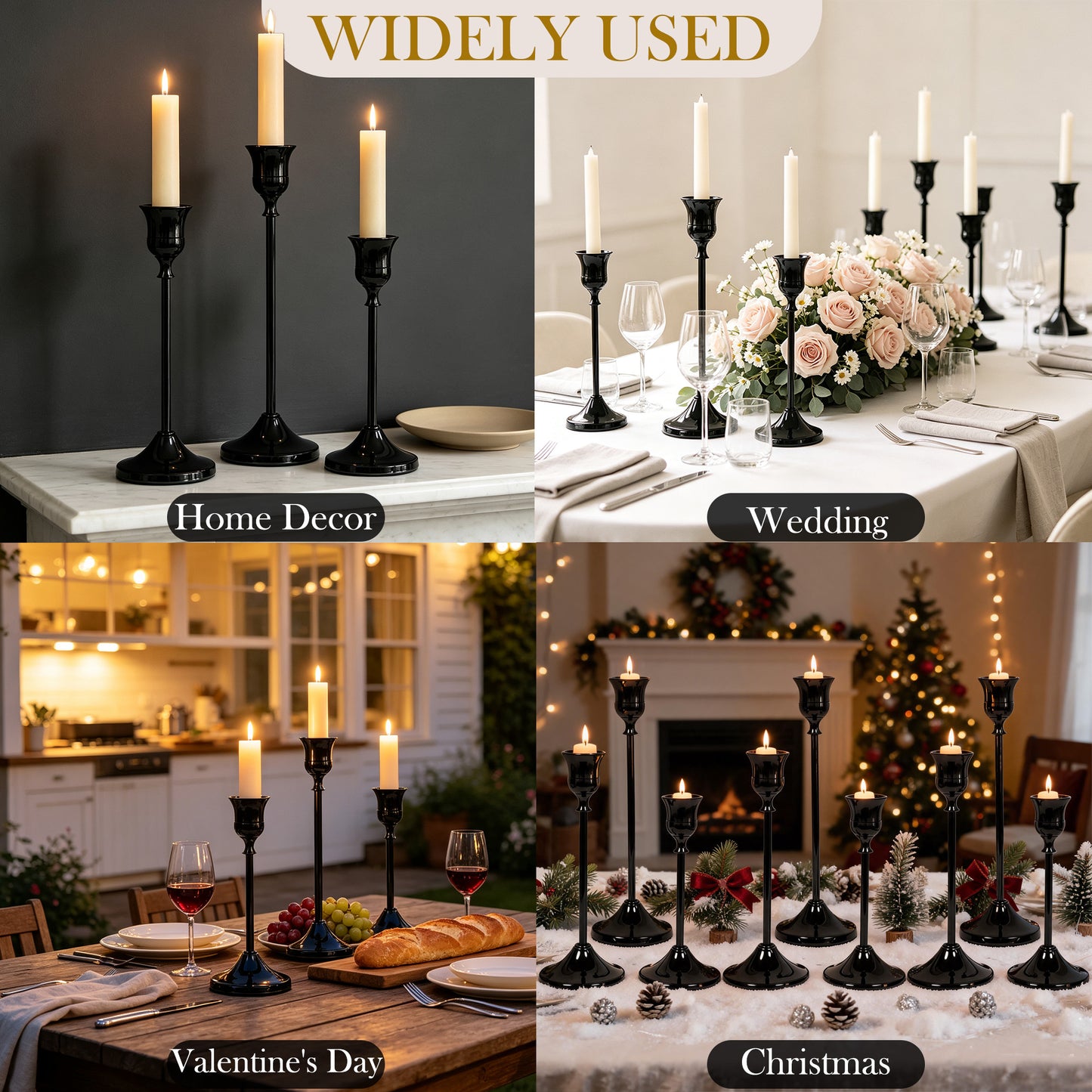 HIDAWN Black Candlestick Holders Set of 9, Metal Taper Candle Holders, Home Decor Holder Set for Table, Mantel, Room Decorations Housewarming Gift 