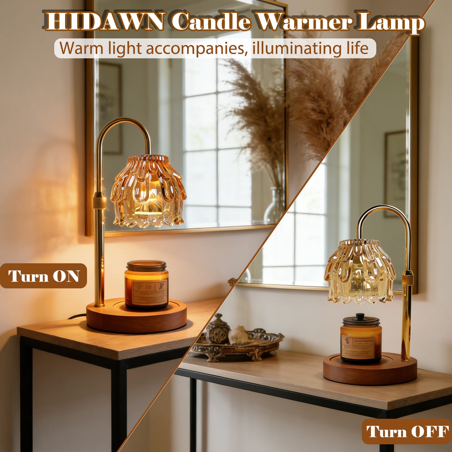 HIDAWN Candle Warmer Lamp with Timer Dimmable,Adjustable Height,Electric Flameless Wax Melter for Jar Candles with 2 Bulbs for Women Mom, House Warming Gifts New Home Decor(Candle Not Included)