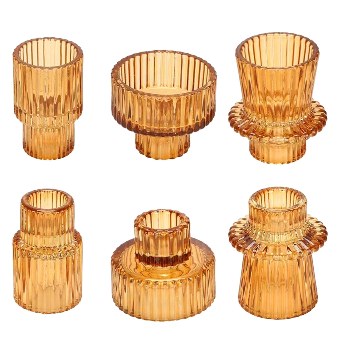 HIDAWN 6 Pcs Amber Glass Candlestick Holders Tealight Candle Holders, Votive Candle Stick Candle Holder