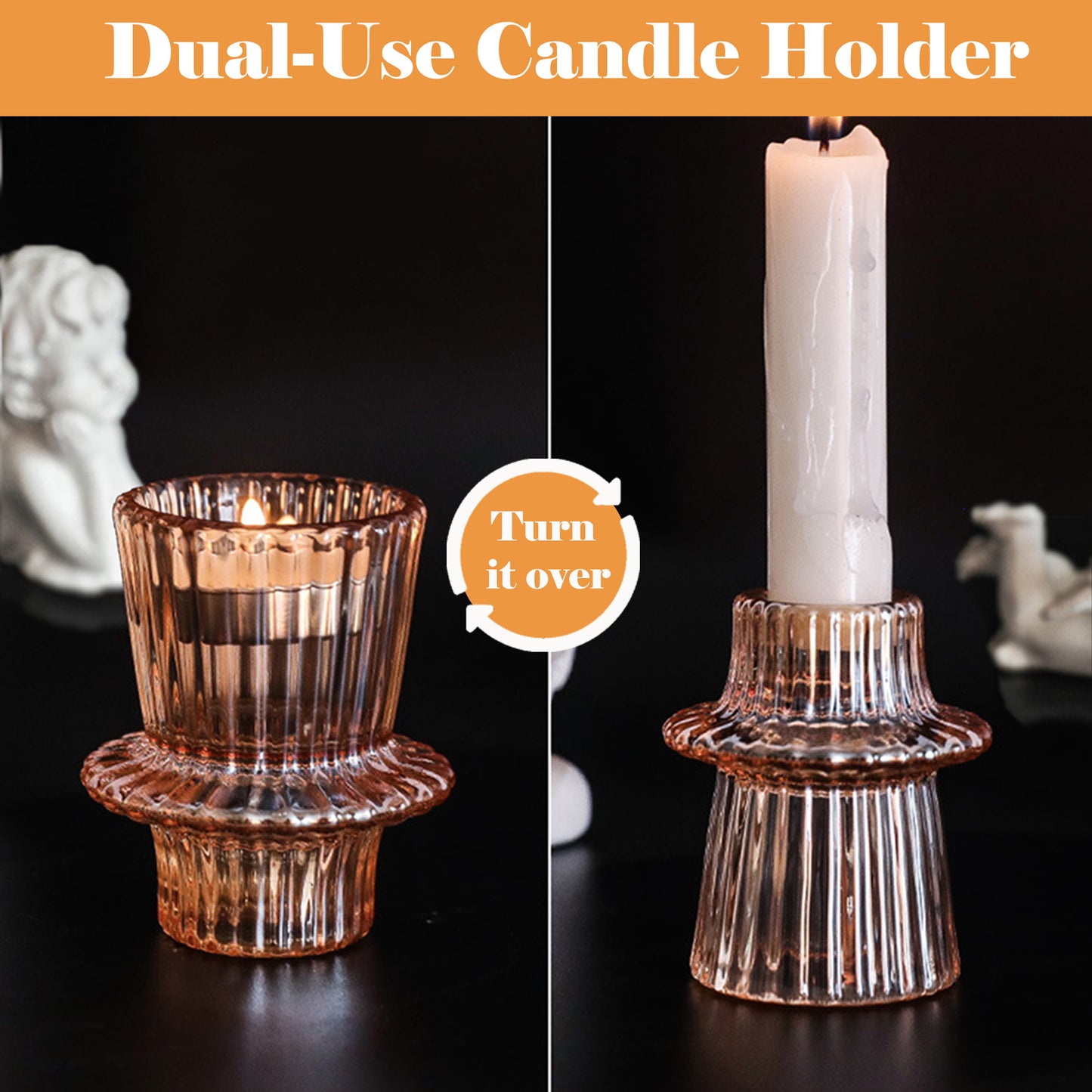 HIDAWN 6 Pcs Amber Glass Candlestick Holders Tealight Candle Holders, Votive Candle Stick Candle Holder