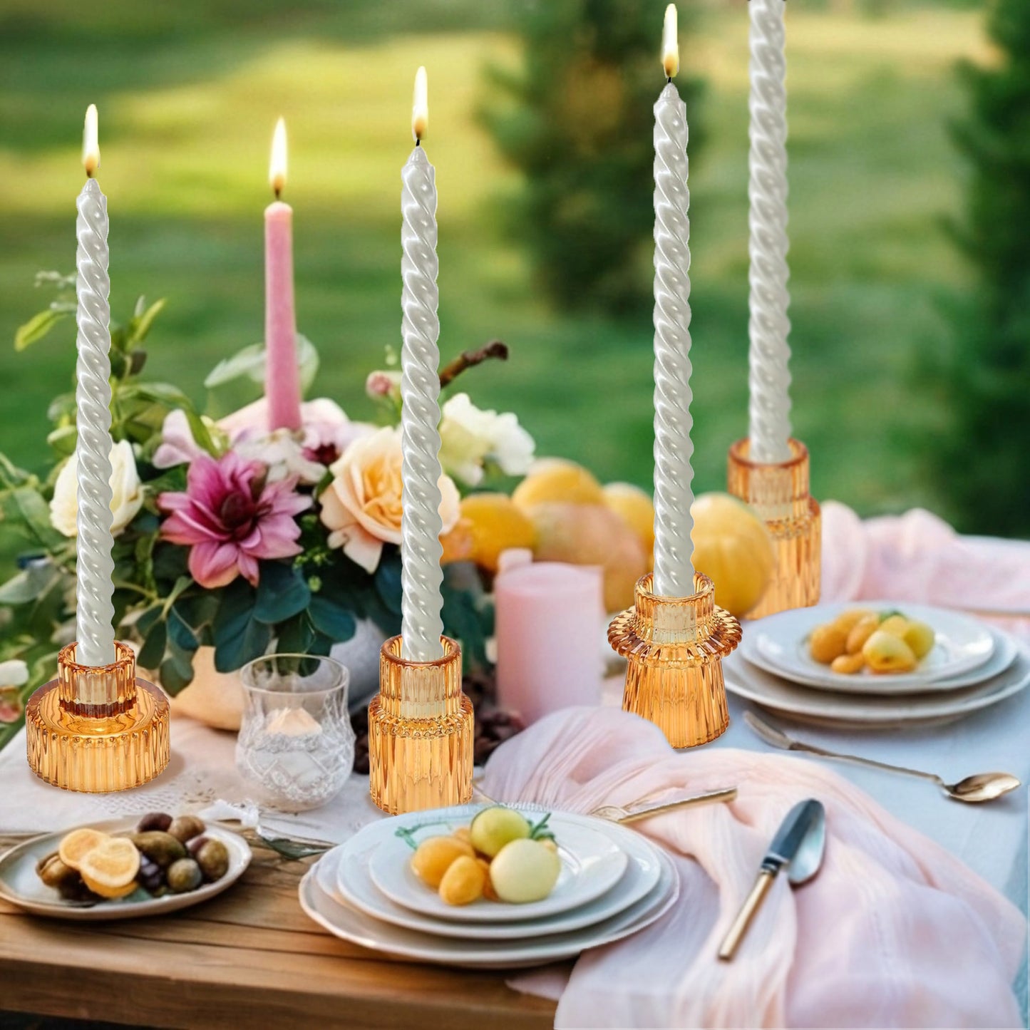 HIDAWN 6 Pcs Amber Glass Candlestick Holders Tealight Candle Holders, Votive Candle Stick Candle Holder