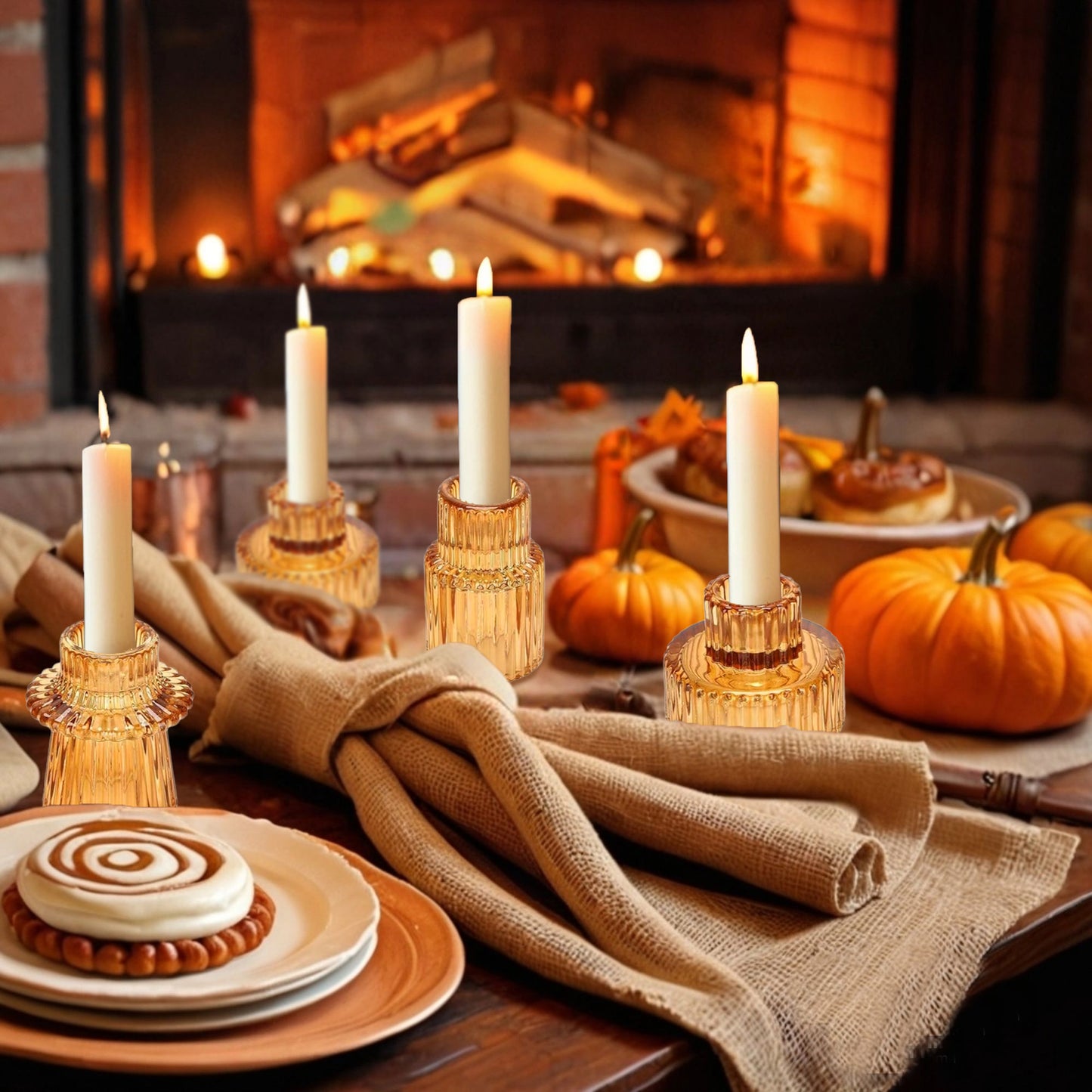 HIDAWN 6 Pcs Amber Glass Candlestick Holders Tealight Candle Holders, Votive Candle Stick Candle Holder
