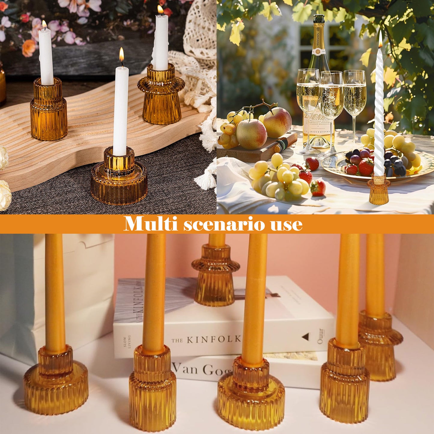 HIDAWN 6 Pcs Amber Glass Candlestick Holders Tealight Candle Holders, Votive Candle Stick Candle Holder