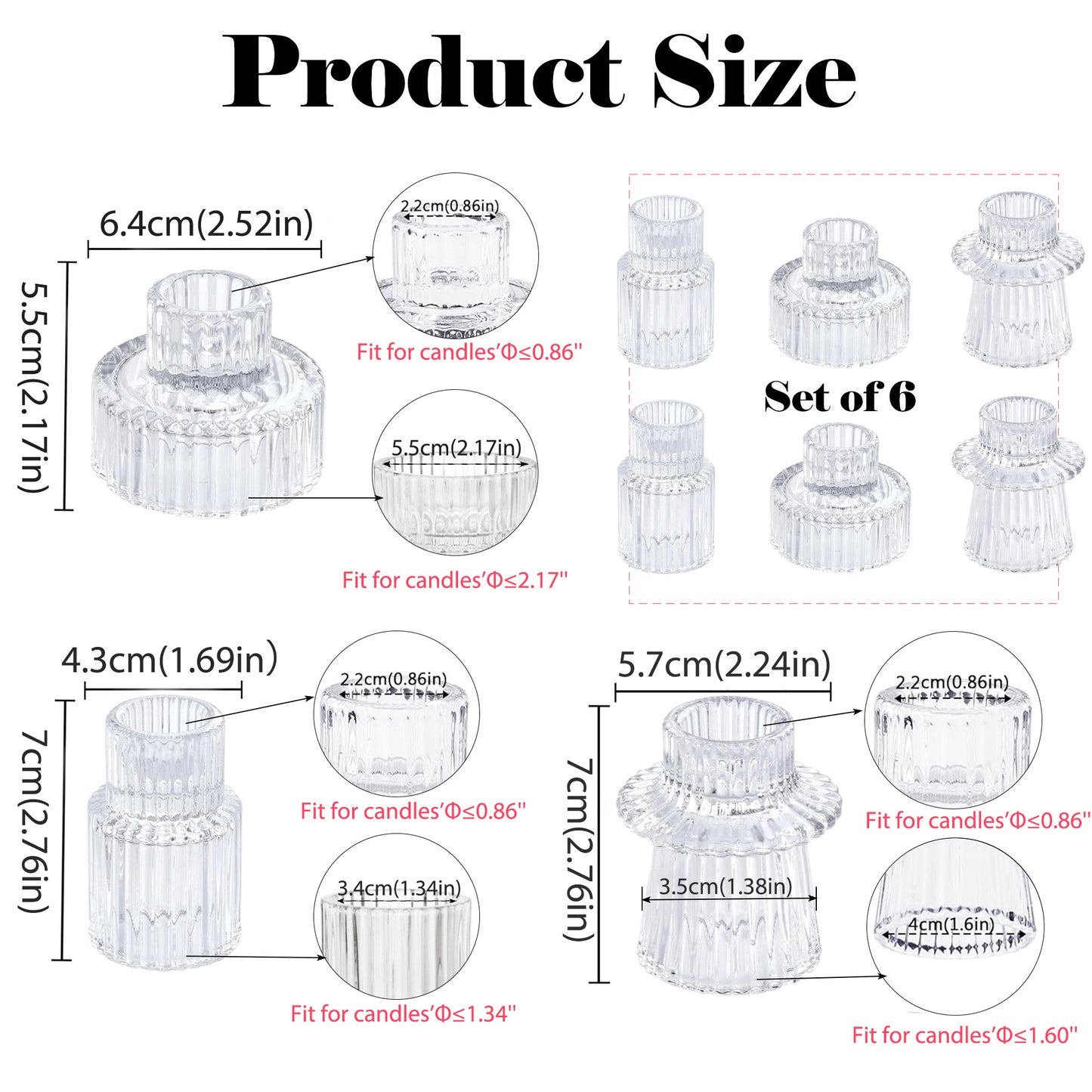 HIDAWN 6 Pcs Clear Glass Candlestick Holders Tealight Candle Holders, Votive Candle Stick Candle Holder