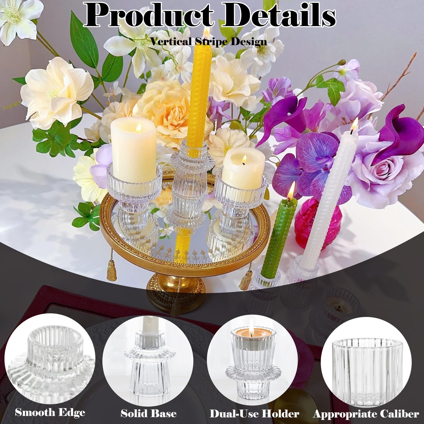 HIDAWN 6 Pcs Clear Glass Candlestick Holders Tealight Candle Holders, Votive Candle Stick Candle Holder