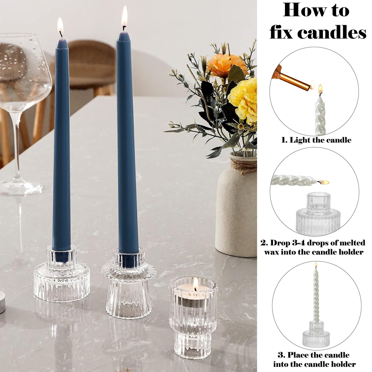 HIDAWN 6 Pcs Clear Glass Candlestick Holders Tealight Candle Holders, Votive Candle Stick Candle Holder