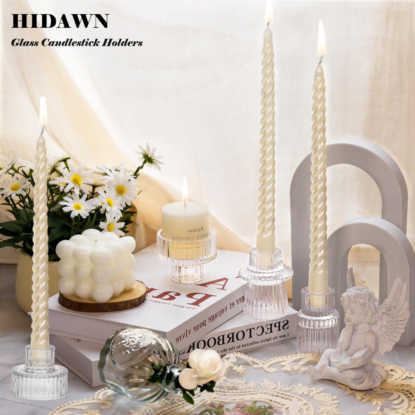 HIDAWN 6 Pcs Clear Glass Candlestick Holders Tealight Candle Holders, Votive Candle Stick Candle Holder