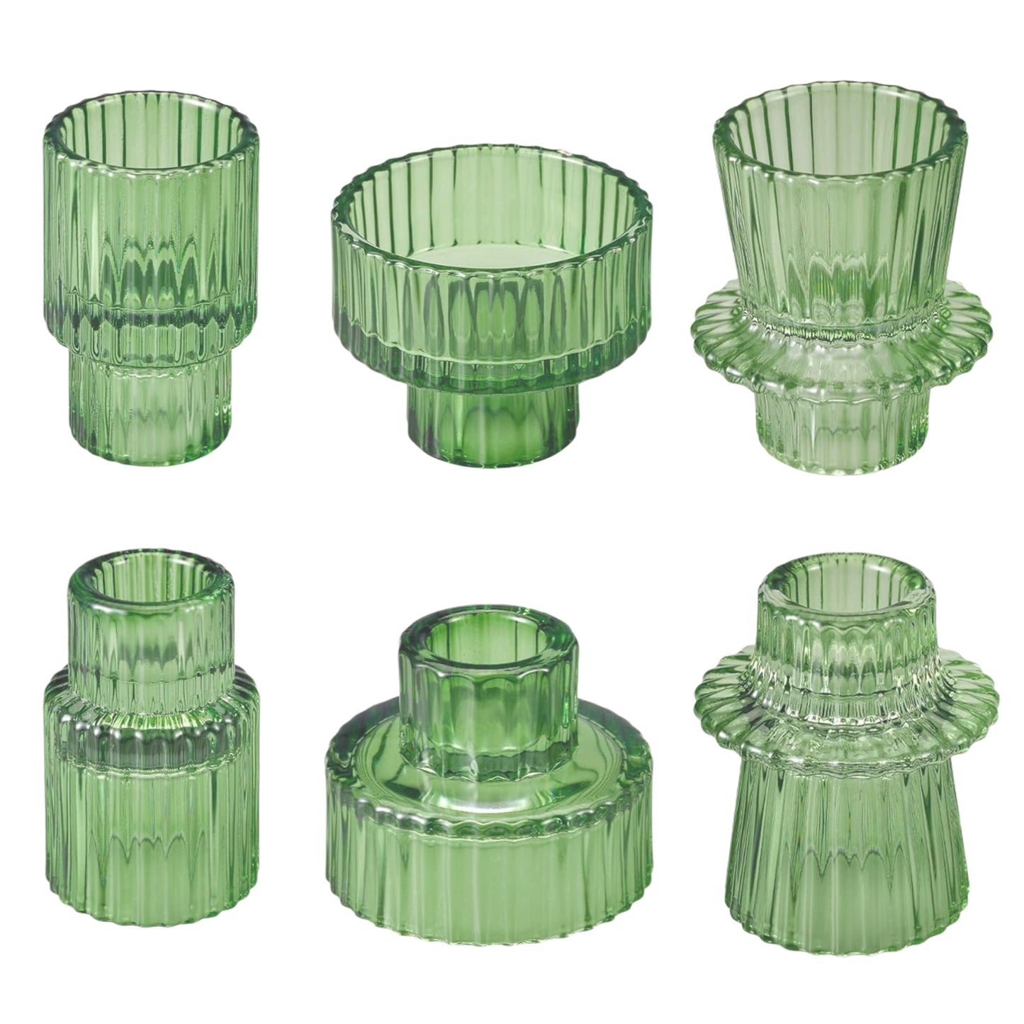 HIDAWN 6 Pcs Green Glass Candlestick Holders Tealight Candle Holders, Votive Candle Stick Candle Holder