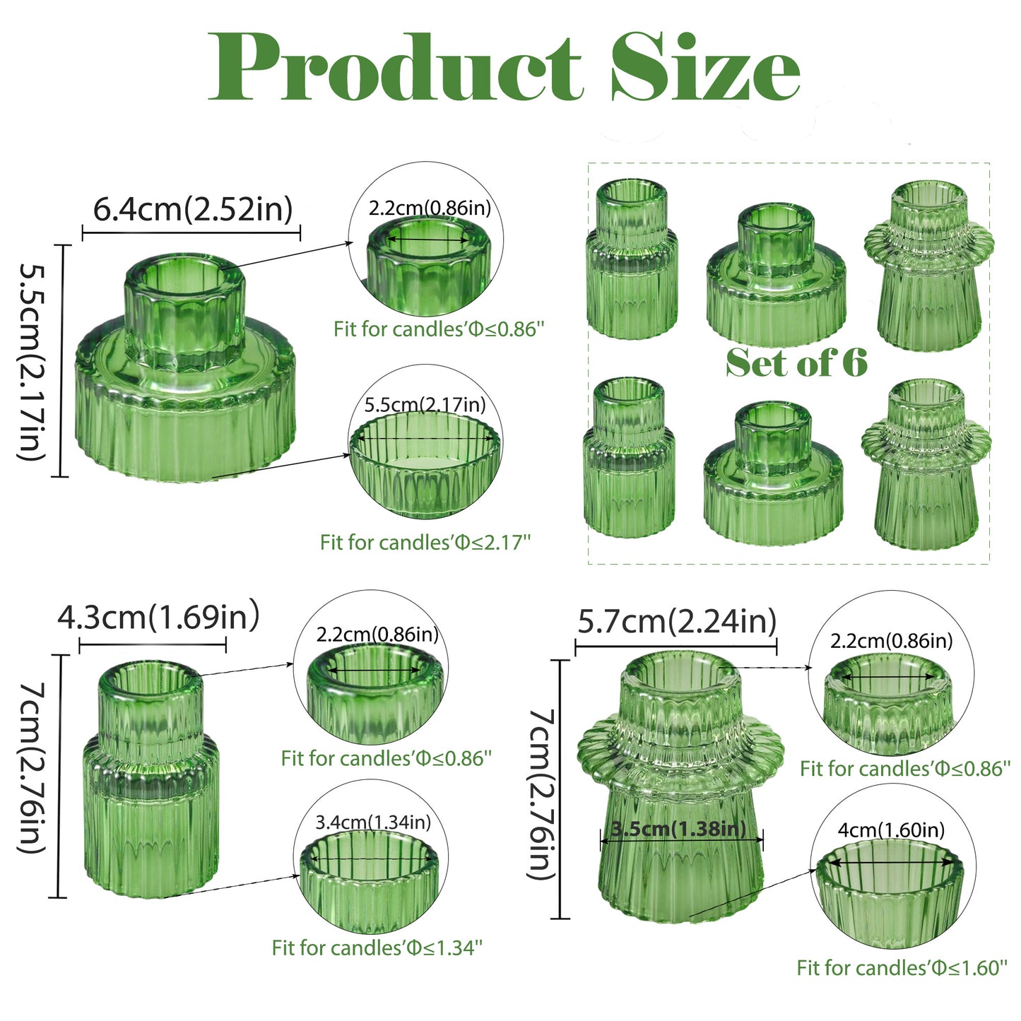 HIDAWN 6 Pcs Green Glass Candlestick Holders Tealight Candle Holders, Votive Candle Stick Candle Holder