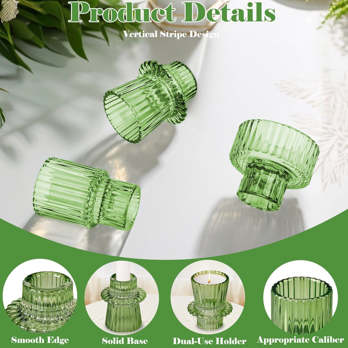 HIDAWN 6 Pcs Green Glass Candlestick Holders Tealight Candle Holders, Votive Candle Stick Candle Holder