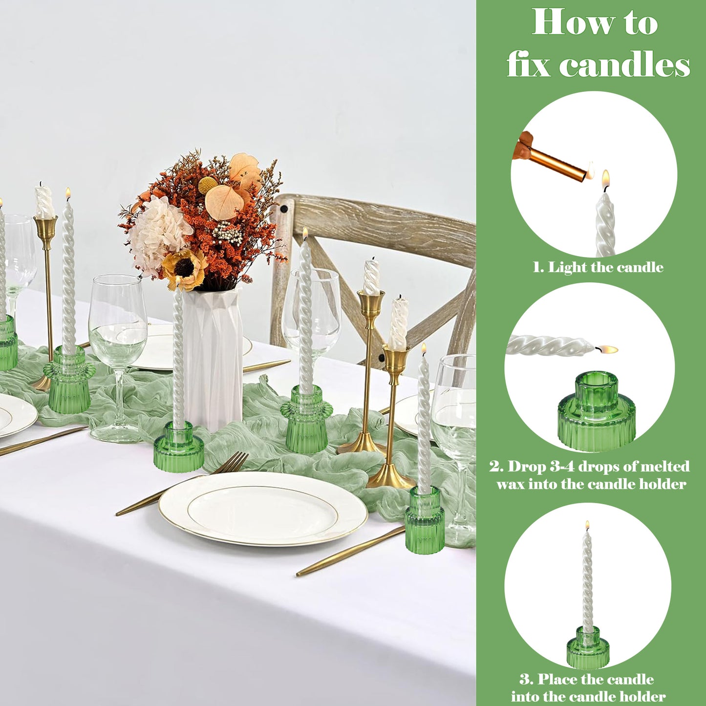 HIDAWN 6 Pcs Green Glass Candlestick Holders Tealight Candle Holders, Votive Candle Stick Candle Holder