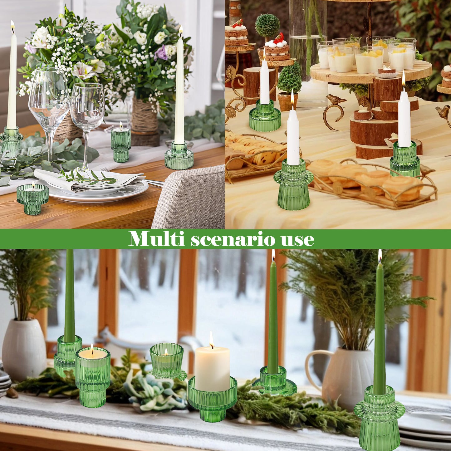 HIDAWN 6 Pcs Green Glass Candlestick Holders Tealight Candle Holders, Votive Candle Stick Candle Holder