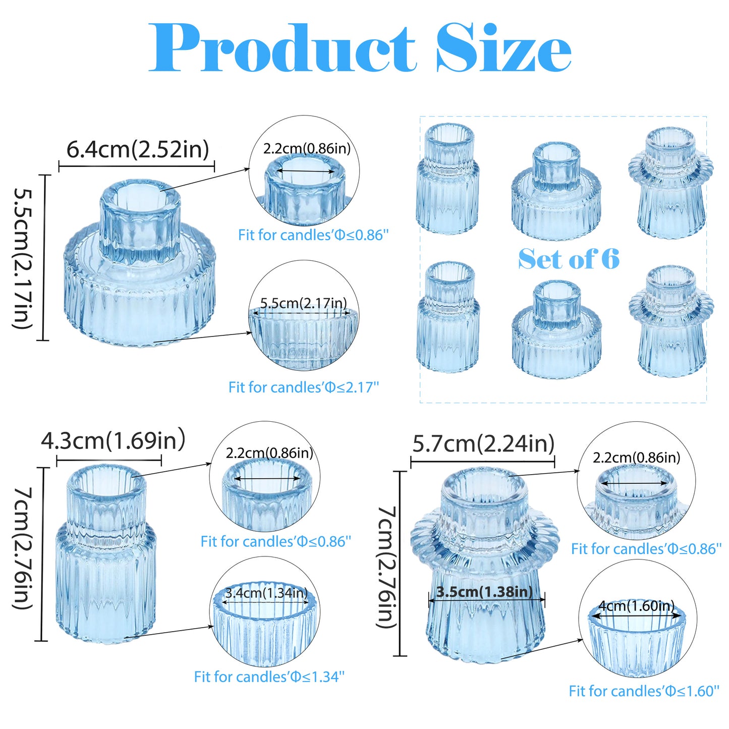 HIDAWN 6 Pcs Light Blue Glass Candlestick Holders Tealight Candle Holders, Votive Candle Stick Candle Holder