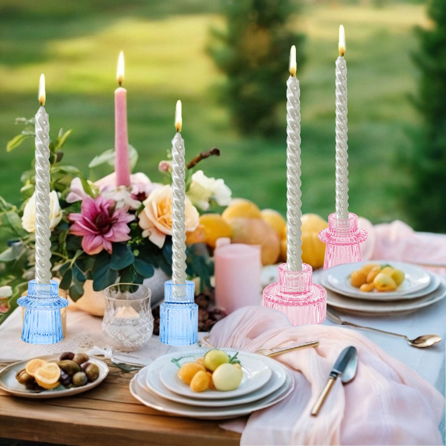 HIDAWN 6 Pcs Light Blue Glass Candlestick Holders Tealight Candle Holders, Votive Candle Stick Candle Holder