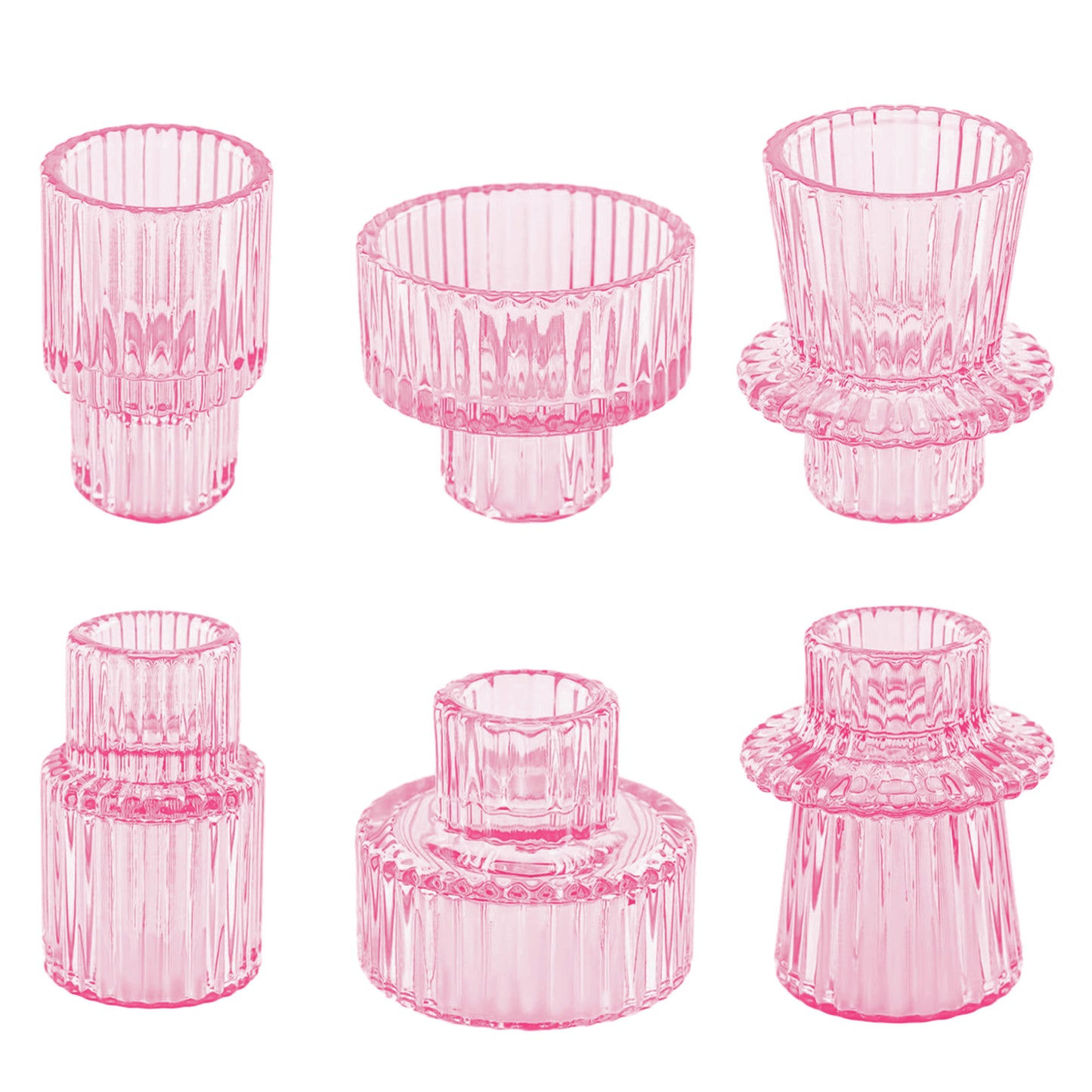 HIDAWN 6 Pcs Pink Glass Candlestick Holders Tealight Candle Holders, Votive Candle Stick Candle Holder