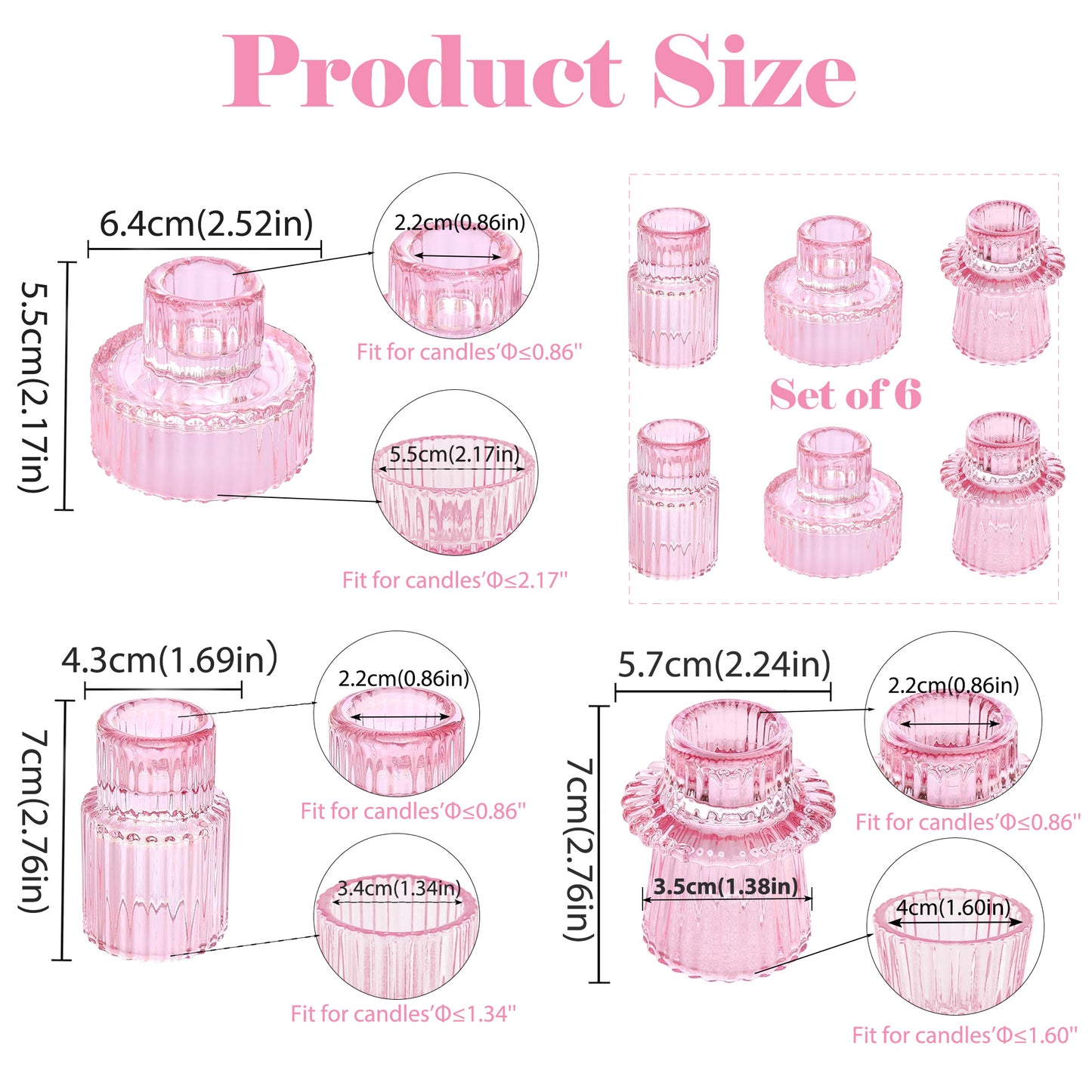 HIDAWN 6 Pcs Pink Glass Candlestick Holders Tealight Candle Holders, Votive Candle Stick Candle Holder