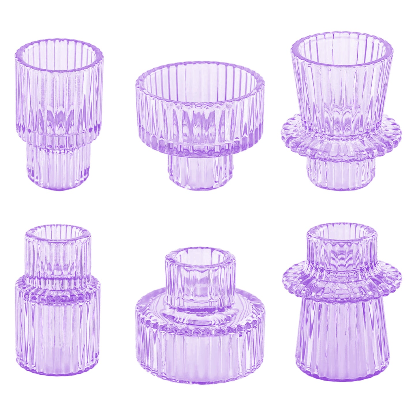 HIDAWN 6 Pcs Light Purple Glass Candlestick Holders Tealight Candle Holders, Votive Candle Stick Candle Holder