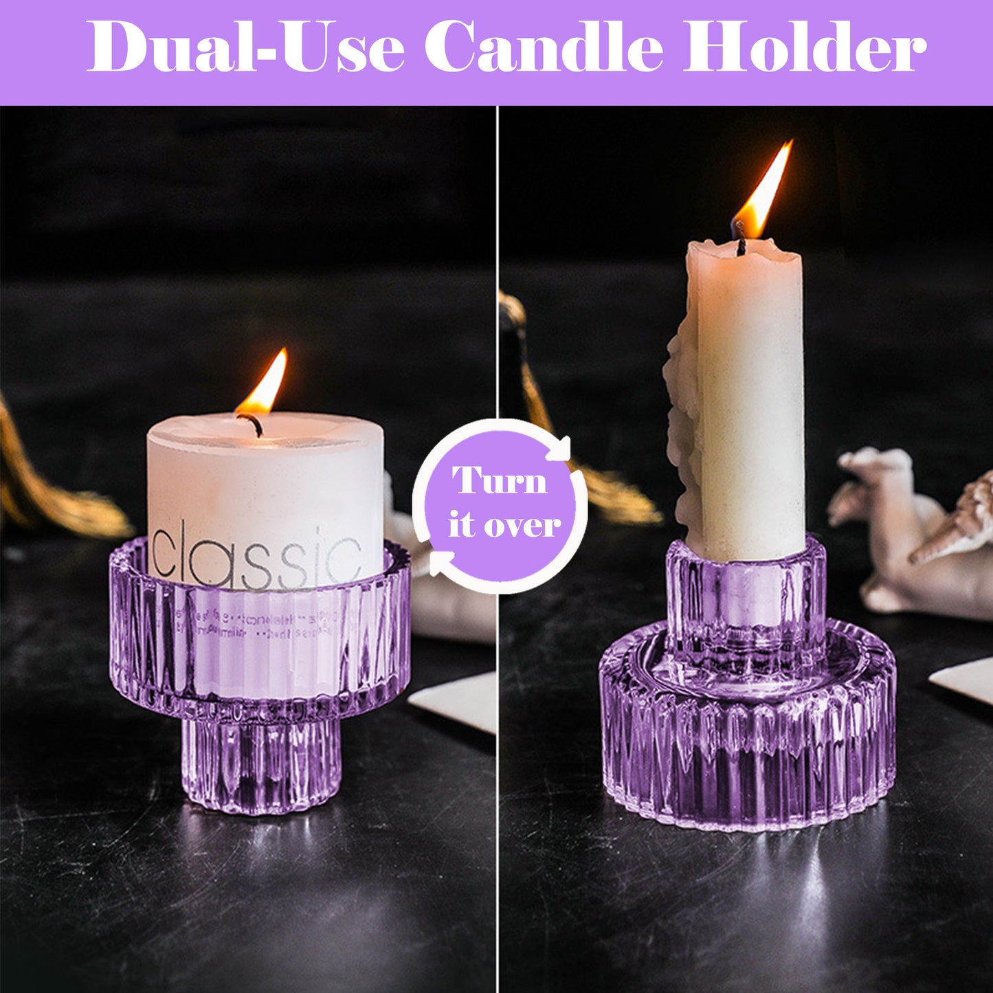 HIDAWN 6 Pcs Light Purple Glass Candlestick Holders Tealight Candle Holders, Votive Candle Stick Candle Holder