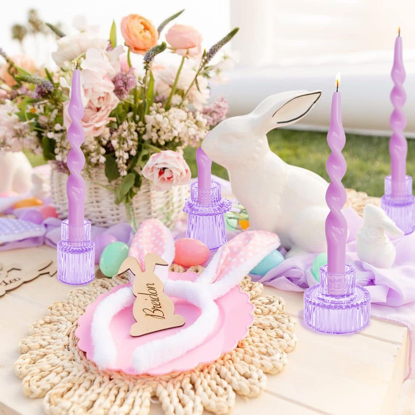 HIDAWN 6 Pcs Light Purple Glass Candlestick Holders Tealight Candle Holders, Votive Candle Stick Candle Holder