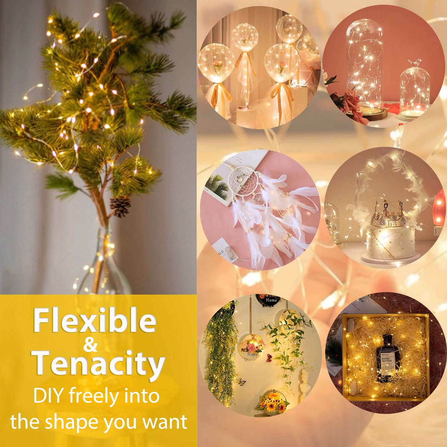 HIDAWN 12 Pack Fairy Lights CR2032 Battery Operated,9.84ft 30 LED Waterproof Mini String Lights Copper Wire Firefly Starry Lights-Warm White