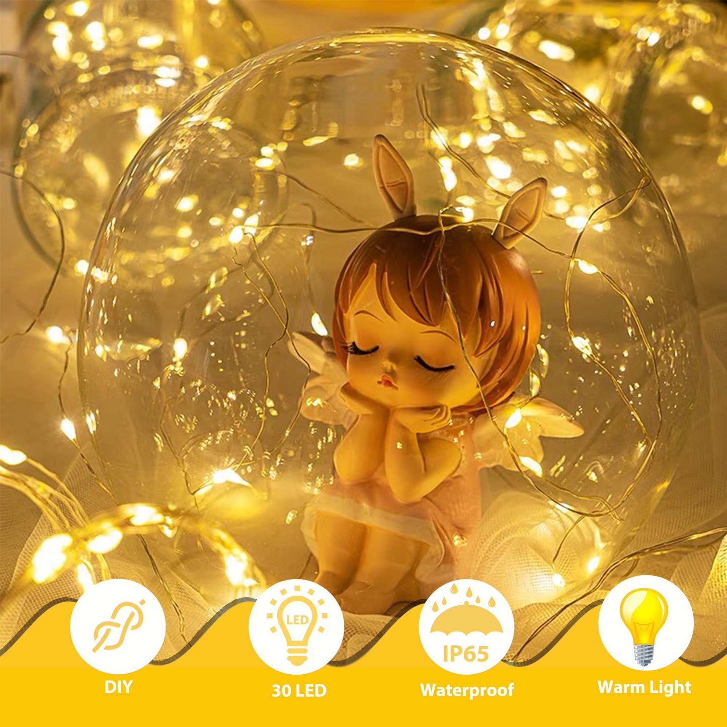 HIDAWN 12 Pack Fairy Lights CR2032 Battery Operated,9.84ft 30 LED Waterproof Mini String Lights Copper Wire Firefly Starry Lights-Warm White