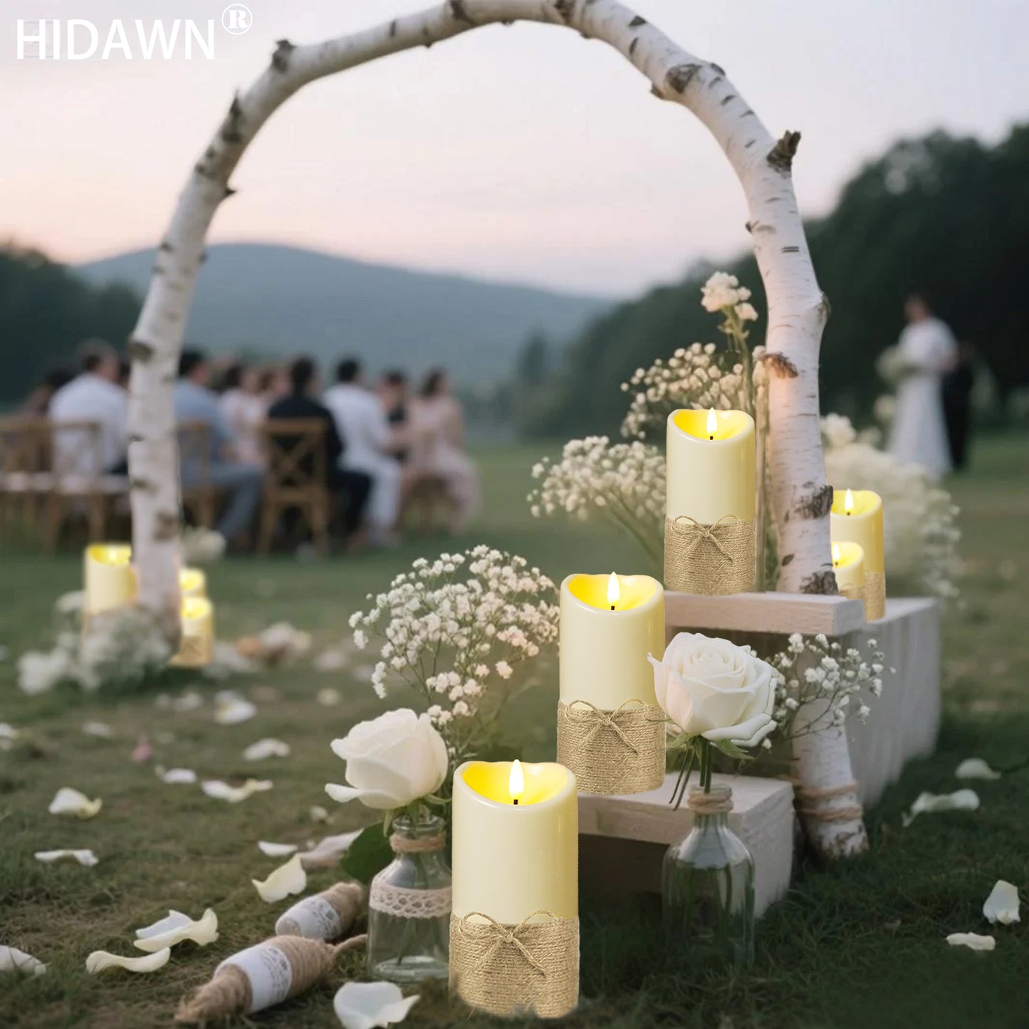 HIDAWN Hemp Rope Flameless Candles Flickering with Remote and Timer,3D Wick Acrylic Electric Fake Candles, Battery Operated LED Pillar Candle-Ivory 4" 5" 6"