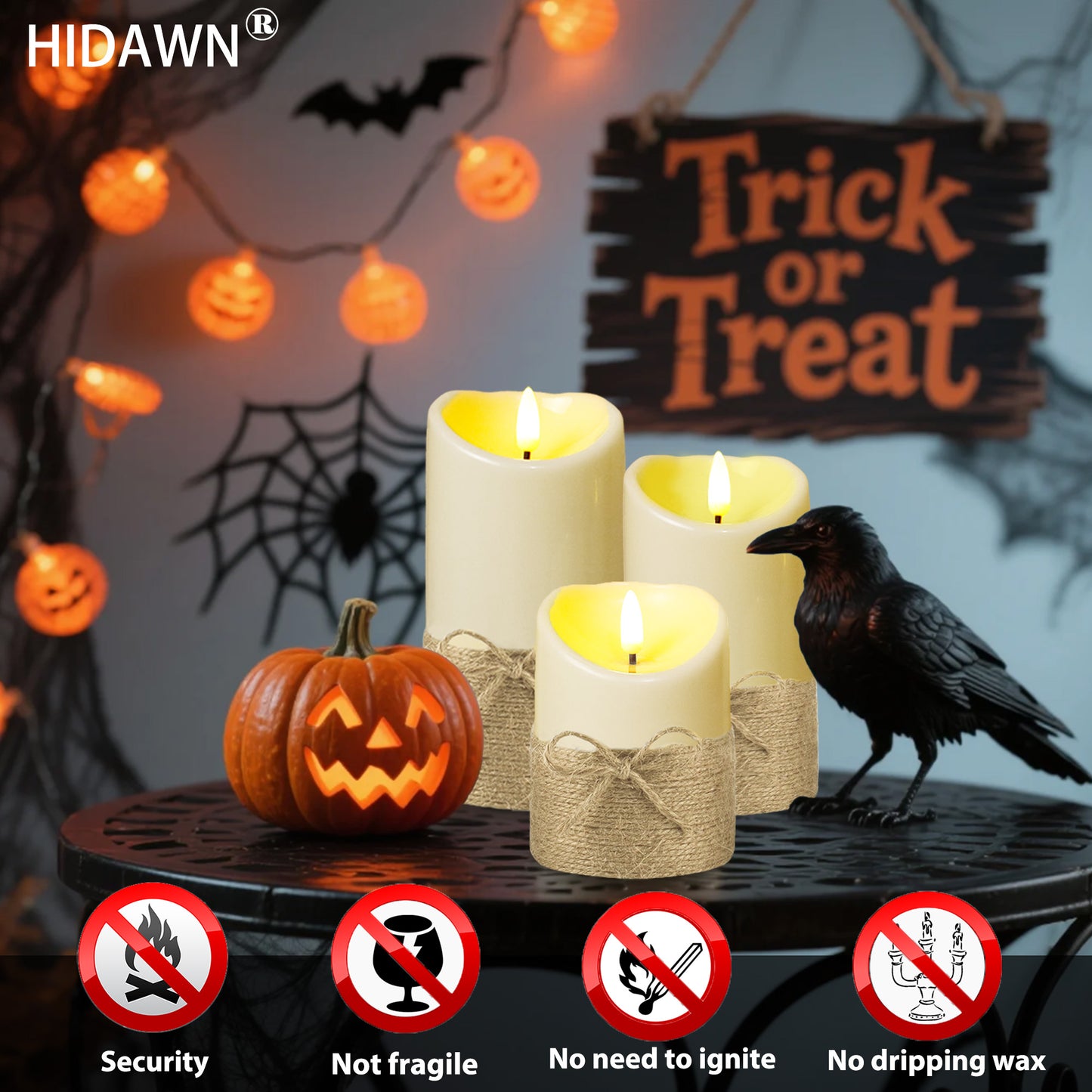 HIDAWN Hemp Rope Flameless Candles Flickering with Remote and Timer,3D Wick Acrylic Electric Fake Candles, Battery Operated LED Pillar Candle-Ivory 4" 5" 6"