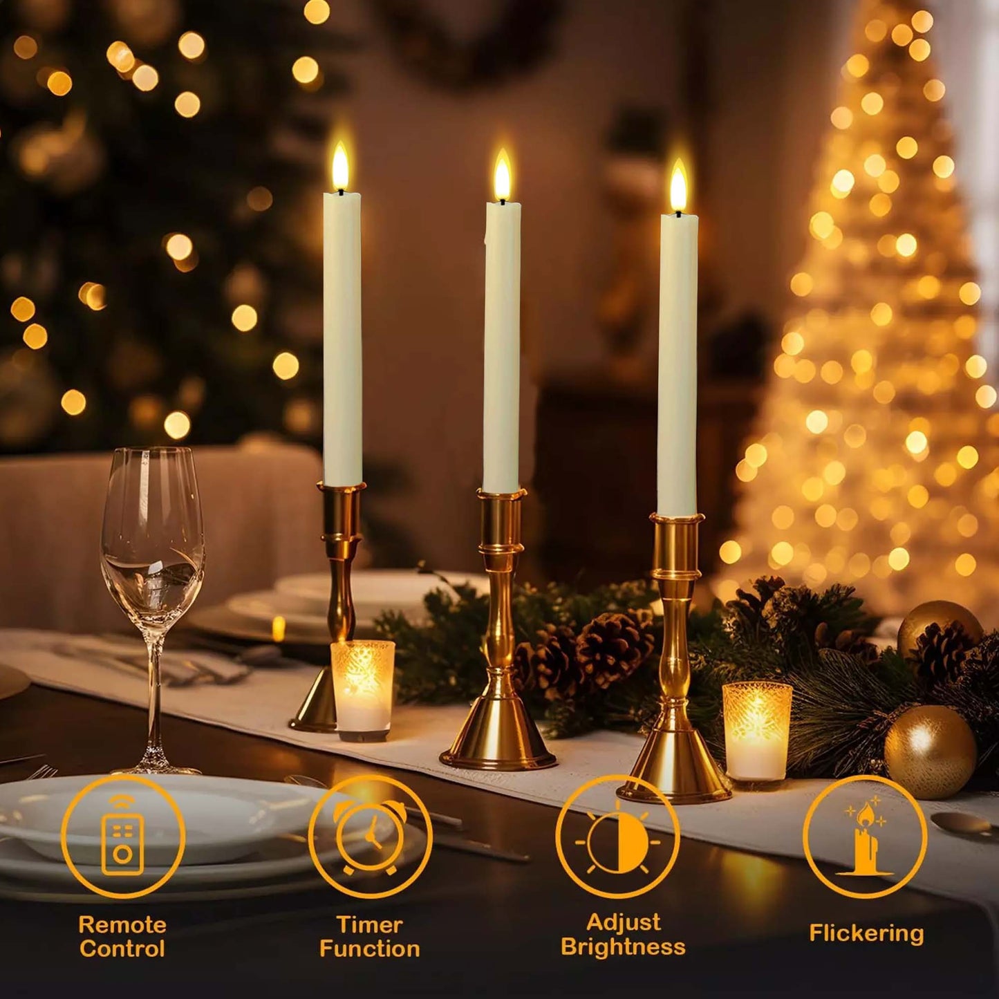 HIDAWN 6Pack Flameless Taper Candles with Remote Timer, 9.6 Inches LED Fake Electric Candlesticks,Dripless Battery Operated 3D Flickering Flame Window Candles-Ivory