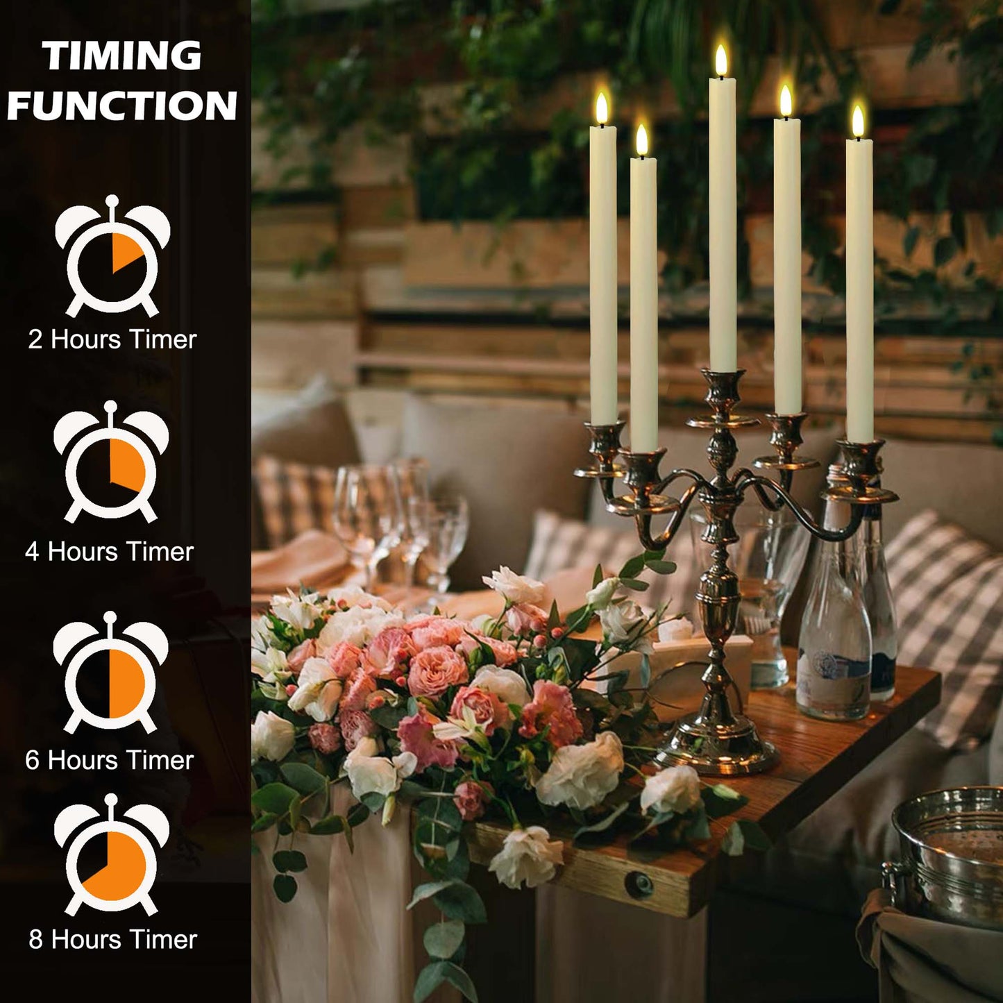 HIDAWN 6Pack Flameless Taper Candles with Remote Timer, 9.6 Inches LED Fake Electric Candlesticks,Dripless Battery Operated 3D Flickering Flame Window Candles-Ivory