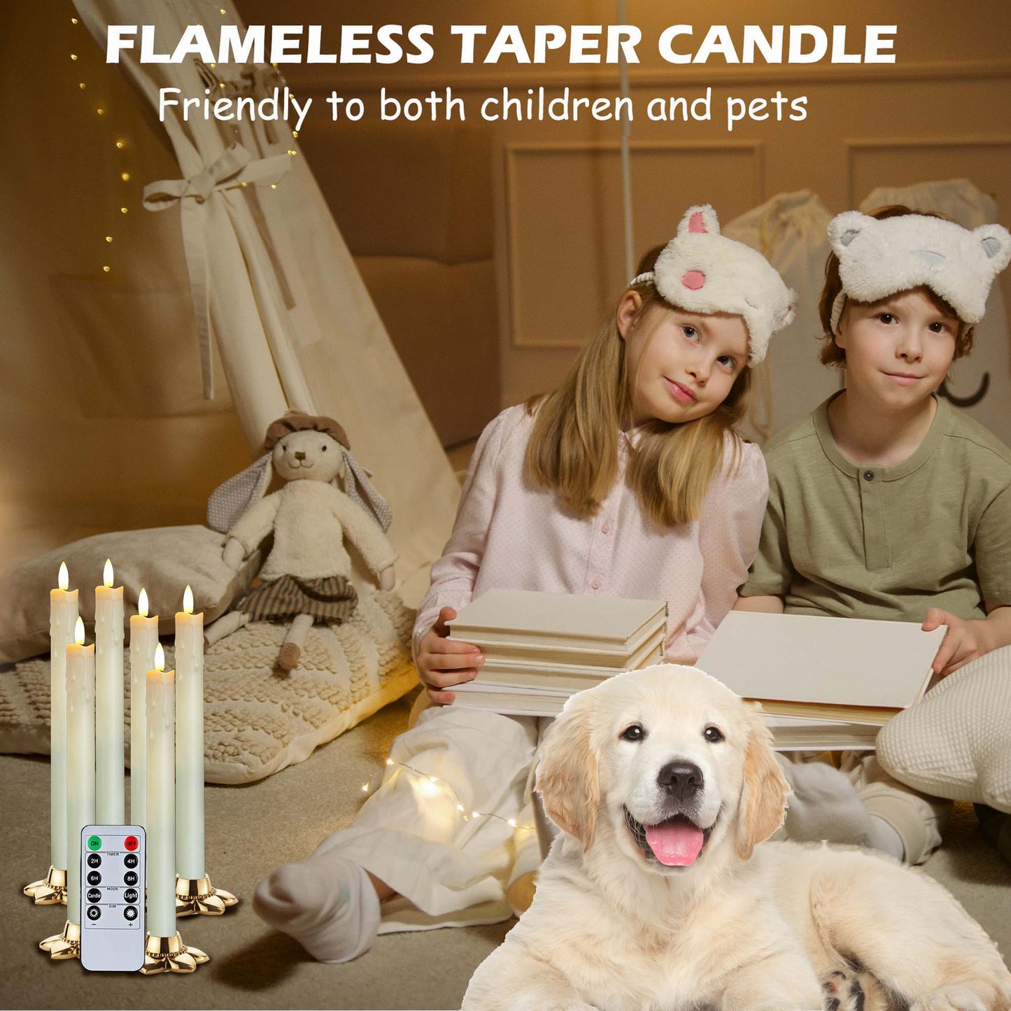 HIDAWN Flameless Taper Candles with Remote Timer,9.6 Inches LED Fake Candlesticks,Dripless Battery Operated 3D Flickering Flame Candles for Fireplace Christmas Halloween Decor-Ivory,6Pack