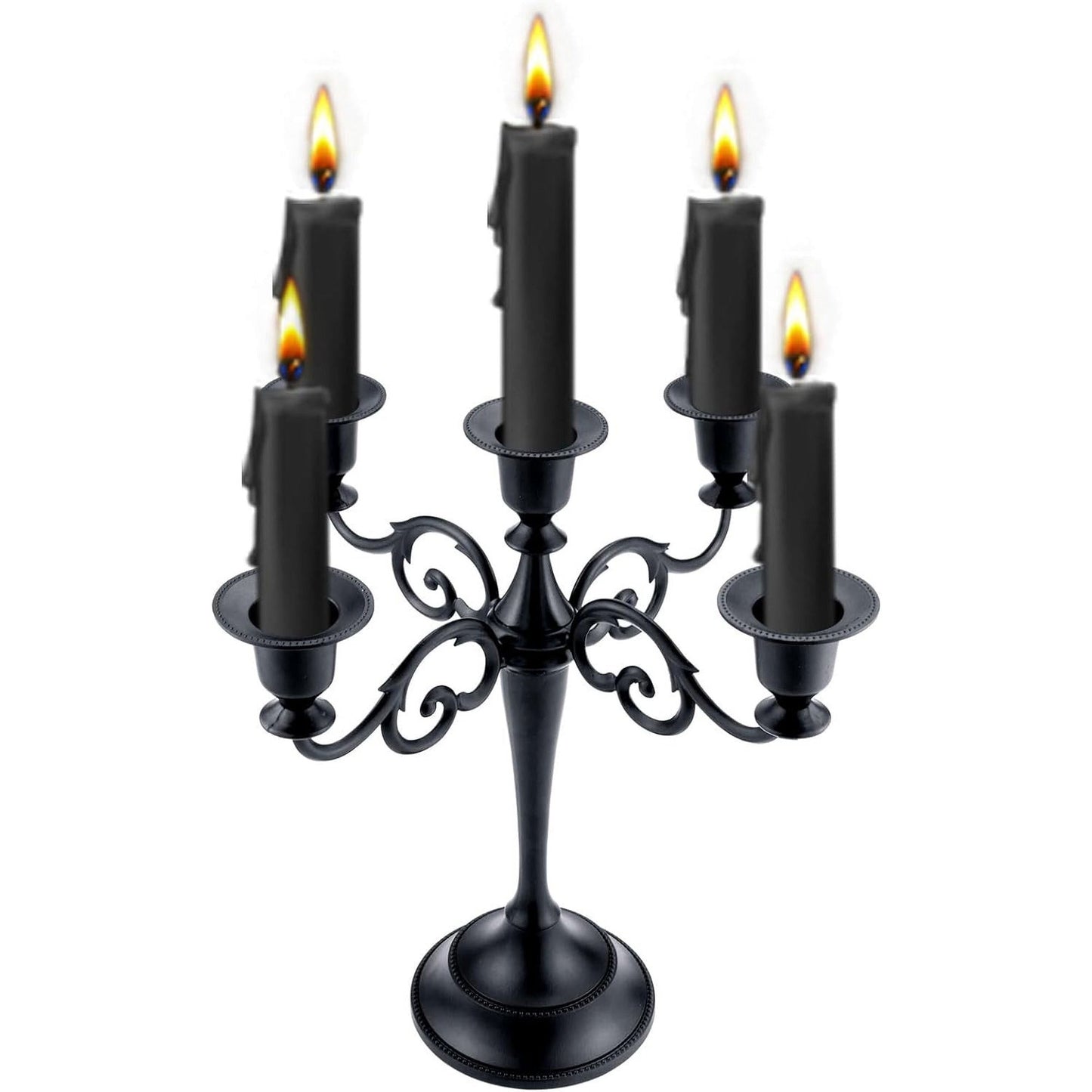 Metal Candle Holder,5 Arms Pure Black Candle Holders for Pillar Candles(10.6 inch Tall Candlestick Holders, for 1/2-1 inch Taper Candles Diameter Each),Candelabra Decoration