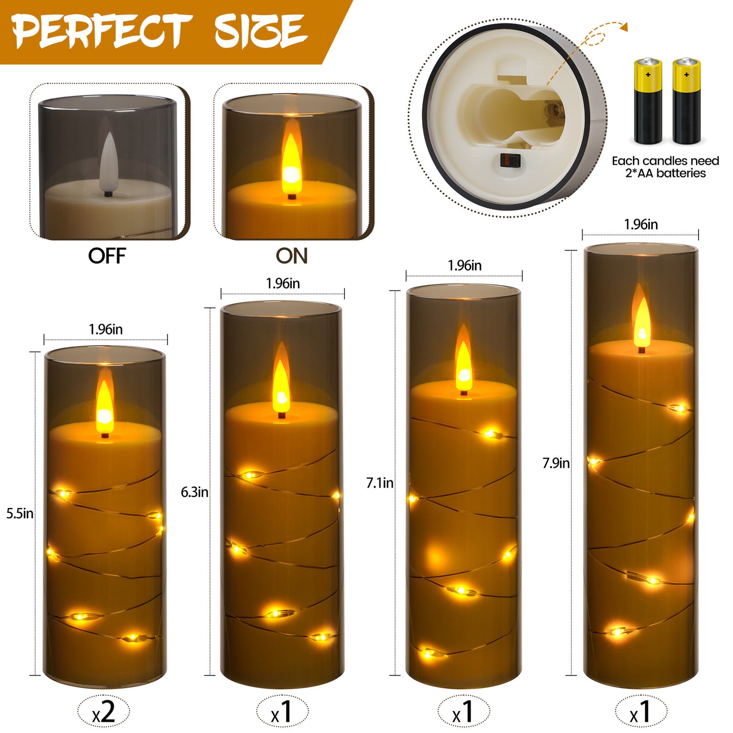 HIDAWN Flameless LED Candles with Timer 5 Pc Battery Operated Flickering Candles with Embedded Star String(Grey)